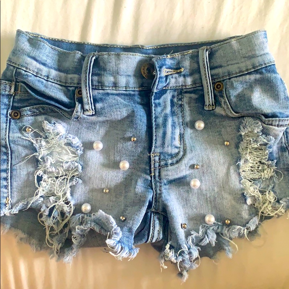 Distressed jean shorts